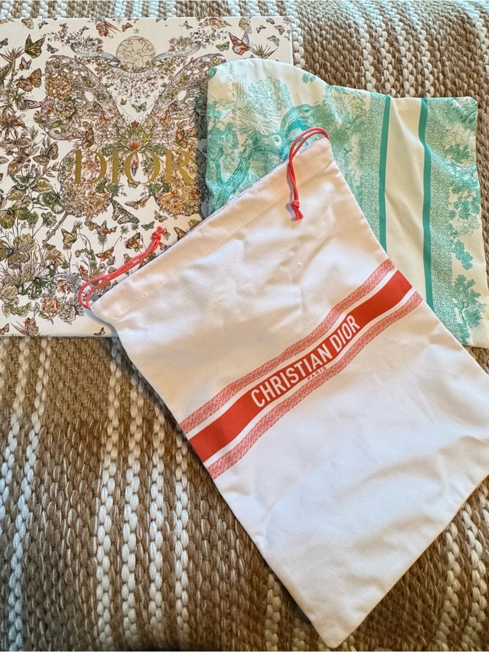 Dior Drawstring Pouch in White and Coral